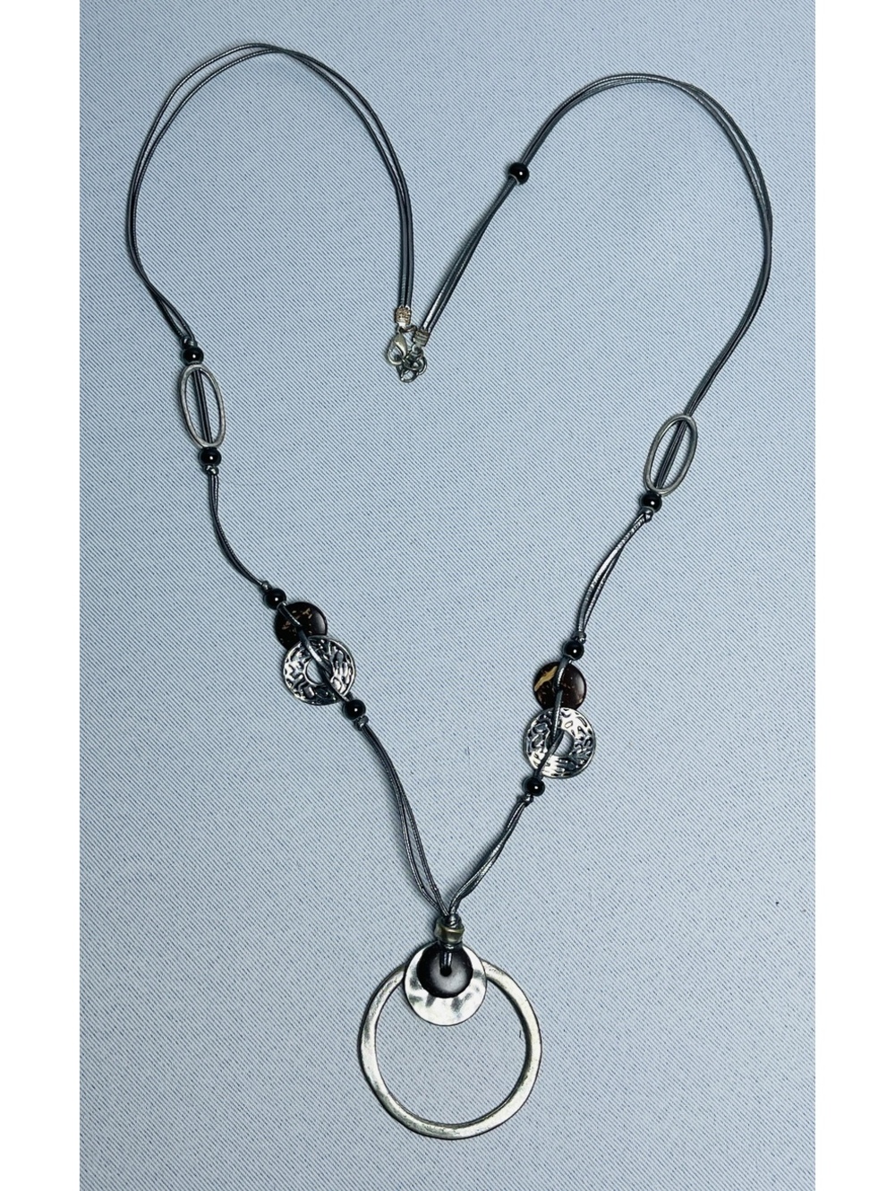 Multi-Strand Necklace with Metal and Wooden Accents